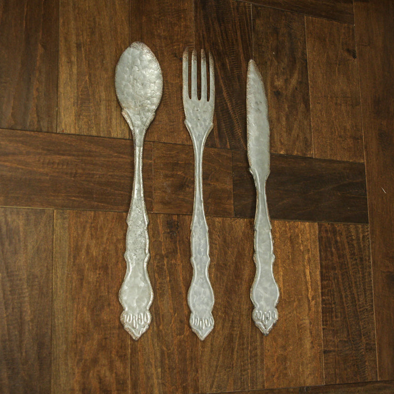 Large Galvanized Metal Fork, Spoon, Knife Farmhouse Wall Decor Set: Rustic Charm Meets Practical Elegance in these Oversized