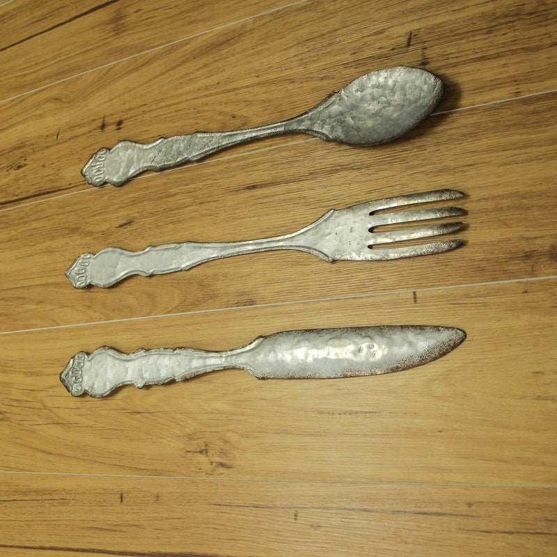 Large Galvanized Metal Fork, Spoon, Knife Farmhouse Wall Decor Set: Rustic Charm Meets Practical Elegance in these Oversized