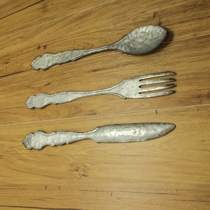 Large Galvanized Metal Fork, Spoon, Knife Farmhouse Wall Hanging Set: Rustic Charm Meets Practical Elegance in these