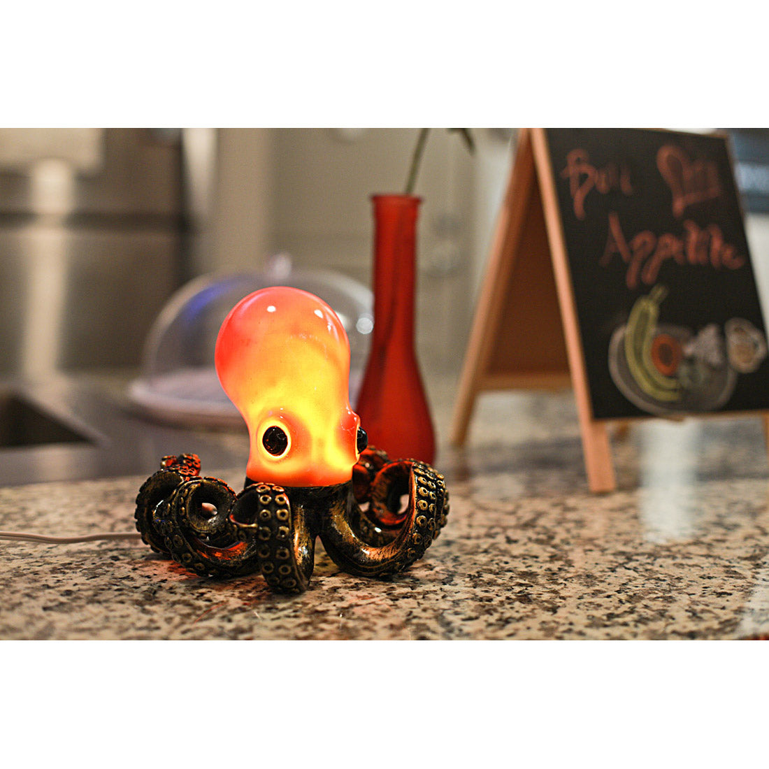 Bronze Resin Octopus Lamp: Coastal Elegance in Red-Orange — Zeckos