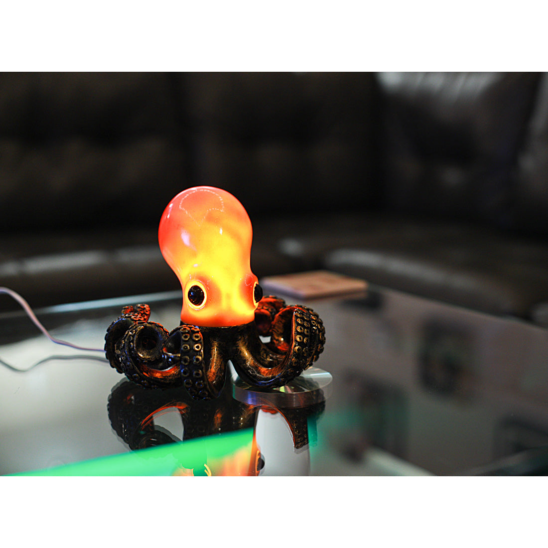 Bronze Resin Octopus Lamp: Coastal Elegance in Red-Orange — Zeckos