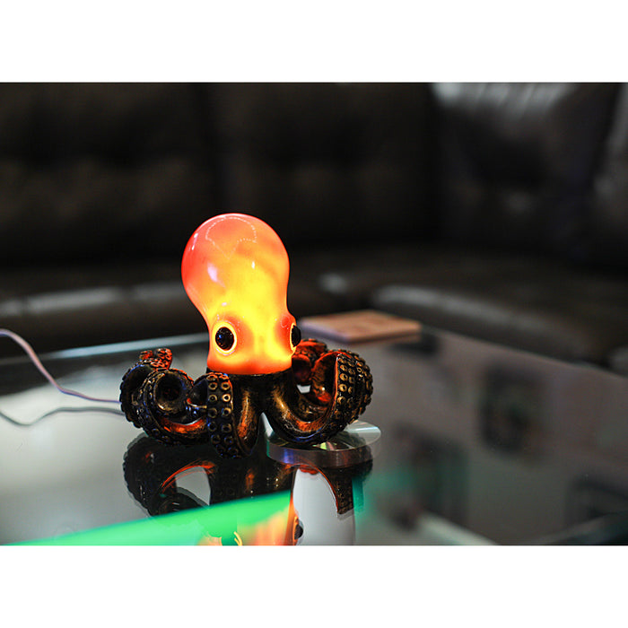 Bronze Resin Octopus Lamp Coastal Accent Decor Red Orange Nautical Amber Decorative Table Light Desk Art Image 7