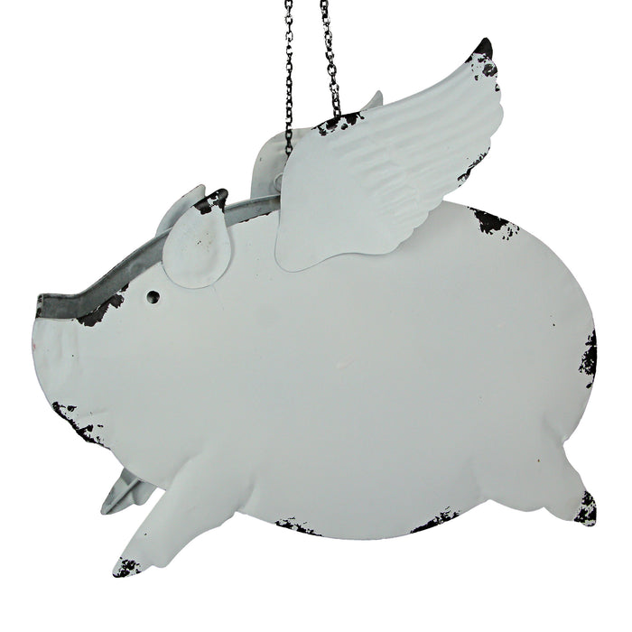 White - Image 5 - Set of 2 Distressed White Metal Flying Pig Hanging Planters - Whimsical Farmhouse-Style Outdoor Decor for