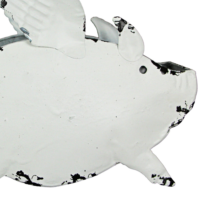 White - Image 4 - Set of 2 Distressed White Metal Flying Pig Hanging Planters - Whimsical Farmhouse-Style Outdoor Decor for