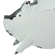 White - Image 6 - Set of 2 Distressed White Metal Flying Pig Hanging Planters - Whimsical Farmhouse-Style Outdoor Decor for