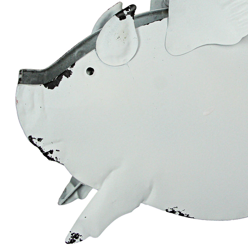 White - Image 6 - Set of 2 Distressed White Metal Flying Pig Hanging Planters - Whimsical Farmhouse-Style Outdoor Decor for