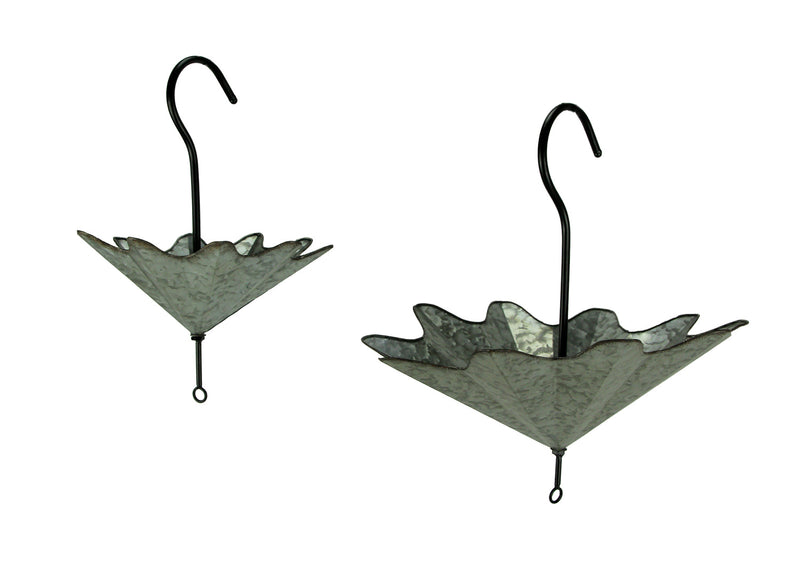 Galvanized Grey Metal Umbrella Hanging Flower Planter Set: Unique Decorative Plant Holders for Indoor and Outdoor Décor - 10