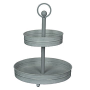 White - Image 1 - Distressed Washed White Metal Rustic Round Two-Tier Farmhouse Tray Serving Stand Display Decor – 16 Inches