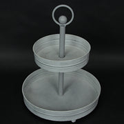 White - Image 9 - Distressed Washed White Metal Rustic Round Two-Tier Farmhouse Tray Serving Stand Display Decor – 16 Inches