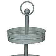 White - Image 2 - Distressed Washed White Metal Rustic Round Two-Tier Farmhouse Tray Serving Stand Display Decor – 16 Inches