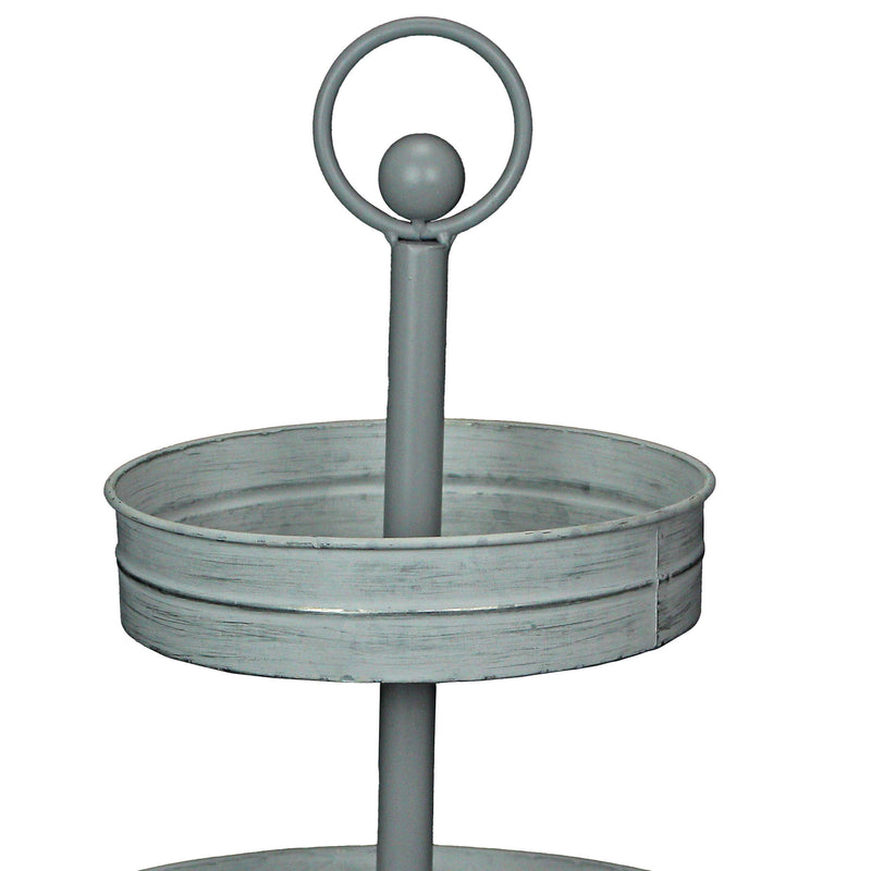 White - Image 2 - Distressed Washed White Metal Rustic Round Two-Tier Farmhouse Tray Serving Stand Display Decor – 16 Inches