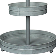 White - Image 6 - Distressed Washed White Metal Rustic Round Two-Tier Farmhouse Tray Serving Stand Display Decor – 16 Inches