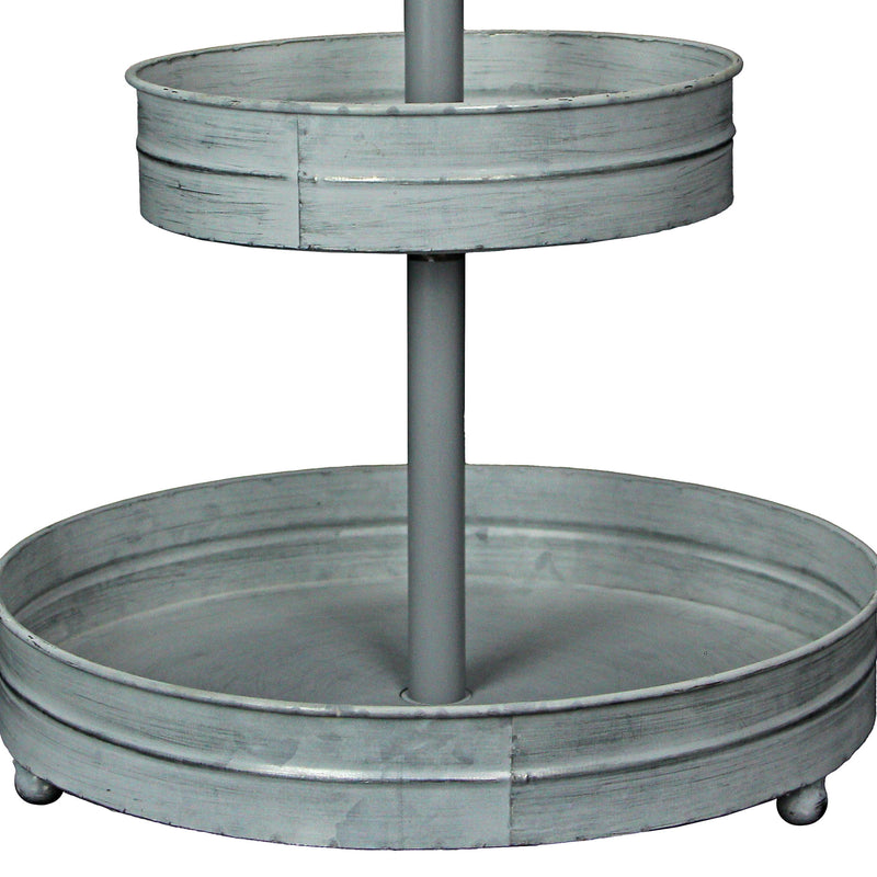 White - Image 6 - Distressed Washed White Metal Rustic Round Two-Tier Farmhouse Tray Serving Stand Display Decor – 16 Inches