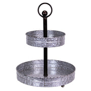 Grey - Image 1 - Versatile 16-Inch High Galvanized Metal Two-Tier Rustic Round Tray Stand: Perfect for Serving, Kitchen