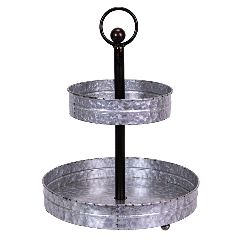 Grey - Image 1 - Versatile 16-Inch High Galvanized Metal Two-Tier Rustic Round Tray Stand: Perfect for Serving, Kitchen