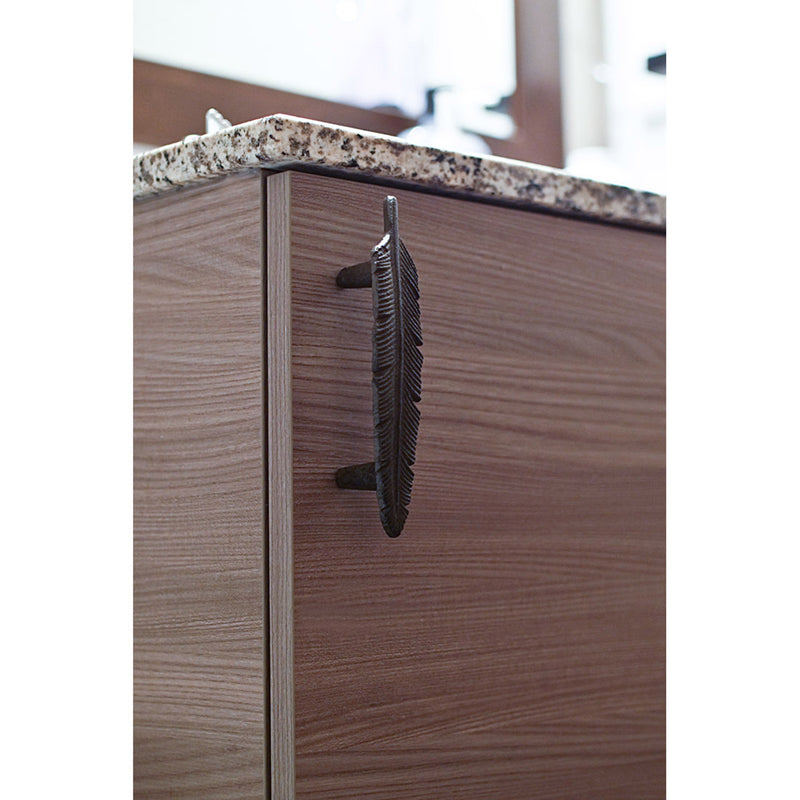 Set of 12 Rustic Brown Cast Iron Feather Drawer Handles - Cabinet Pulls - 6.5 Inches Long -  Perfect For Nature or Lodge