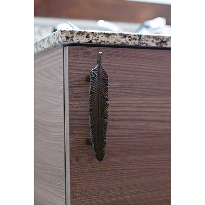 Set of 12 Rustic Brown Cast Iron Feather Drawer Handles - Cabinet Pulls - 6.5 Inches Long -  Perfect For Nature or Lodge