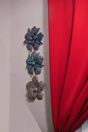 Set of 3 Vintage Blue-Grey Metal Flower Wall Hanging Art Sculptures, 11.5 Inches in Diameter – Blooming Elegance -