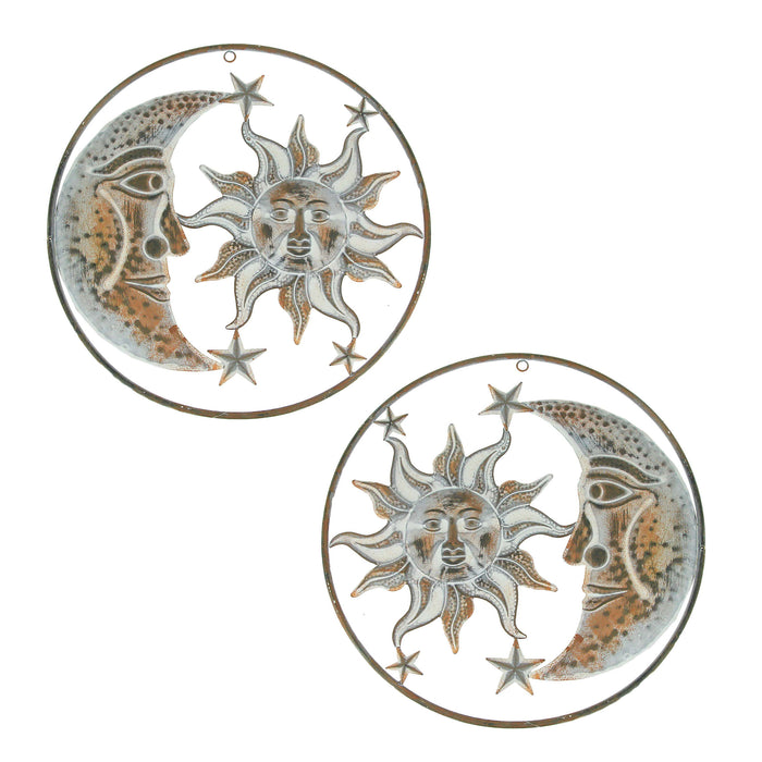 Two Piece Set - Image 1 - Set of 2 Celestial-Inspired Rustic Metal Sun, Moon, and Stars Wall Art Hangings for Indoor and