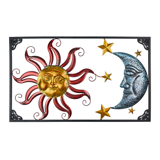 Sun and Moon Wall Sculpture, 30 Inch Wide Metal Art with Stars Image 1
