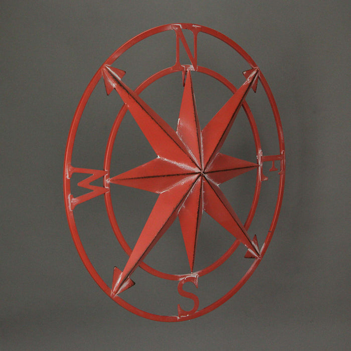 Coral - Image 3 - 20 Inch Distressed Metal Compass Rose Nautical Wall Decor Indoor or Outdoor Wall Decor, Coral