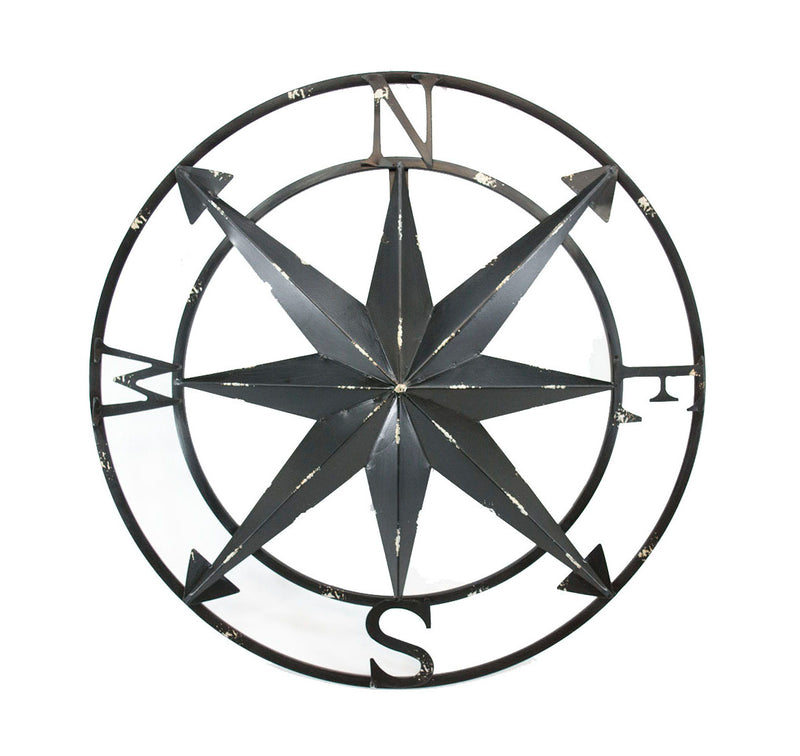 20 Inch Distressed Metal Compass Rose Nautical Wall Decor Indoor or Ou ...