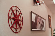 Distressed Red Metal Nautical Compass Rose Wall Hanging - Indoor and Outdoor Decor - 20 Inches Diameter Rustic Charm -