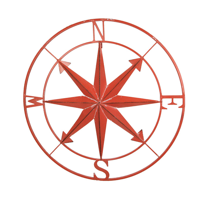 Coral - Image 1 - Distressed Metal 28 Inch-Coral Indoor Outdoor Nautical Compass Rose Large Wall Hanging - Metal Wall Décor