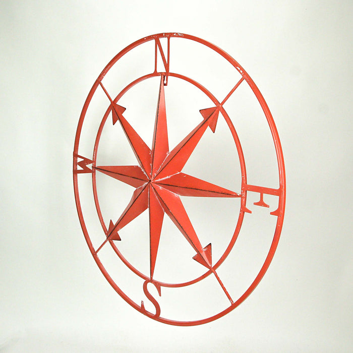 Coral - Image 2 - Distressed Finish Coral Orange Metal Nautical Compass Rose Indoor Outdoor Wall Hanging - Metal Wall Décor