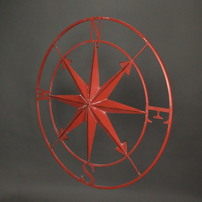 Coral - Image 3 - Distressed Metal 28 Inch-Coral Indoor Outdoor Nautical Compass Rose Large Wall Hanging - Metal Wall Décor