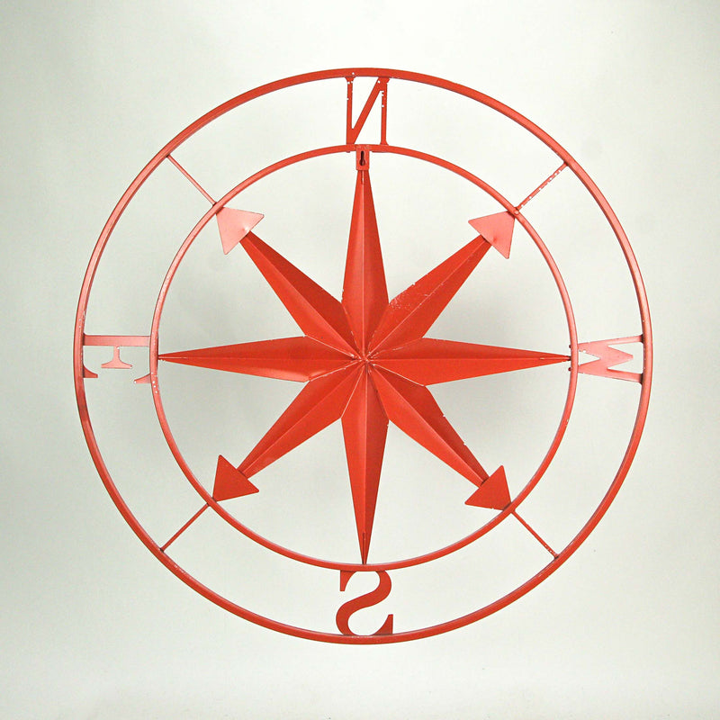 Coral - Image 4 - Distressed Finish Coral Orange Metal Nautical Compass Rose Indoor Outdoor Wall Hanging - Metal Wall Décor