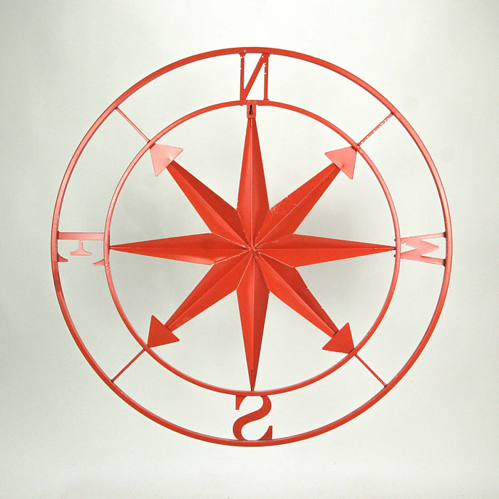 Coral - Image 4 - Distressed Metal 28 Inch-Coral Indoor Outdoor Nautical Compass Rose Large Wall Hanging - Metal Wall Décor