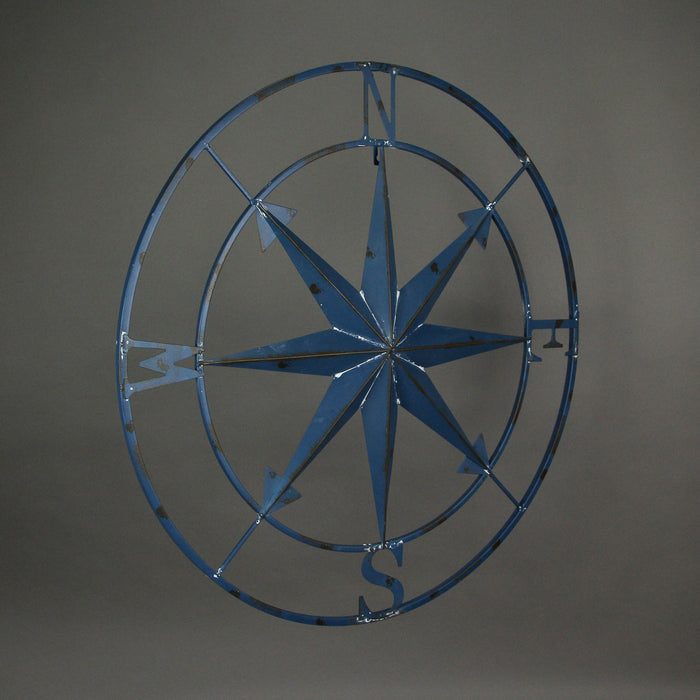 Blue - Image 3 - Blue Distressed Metal Compass Rose Nautical Wall Decor Indoor or Outdoor Wall Decor Large Wall Hanging