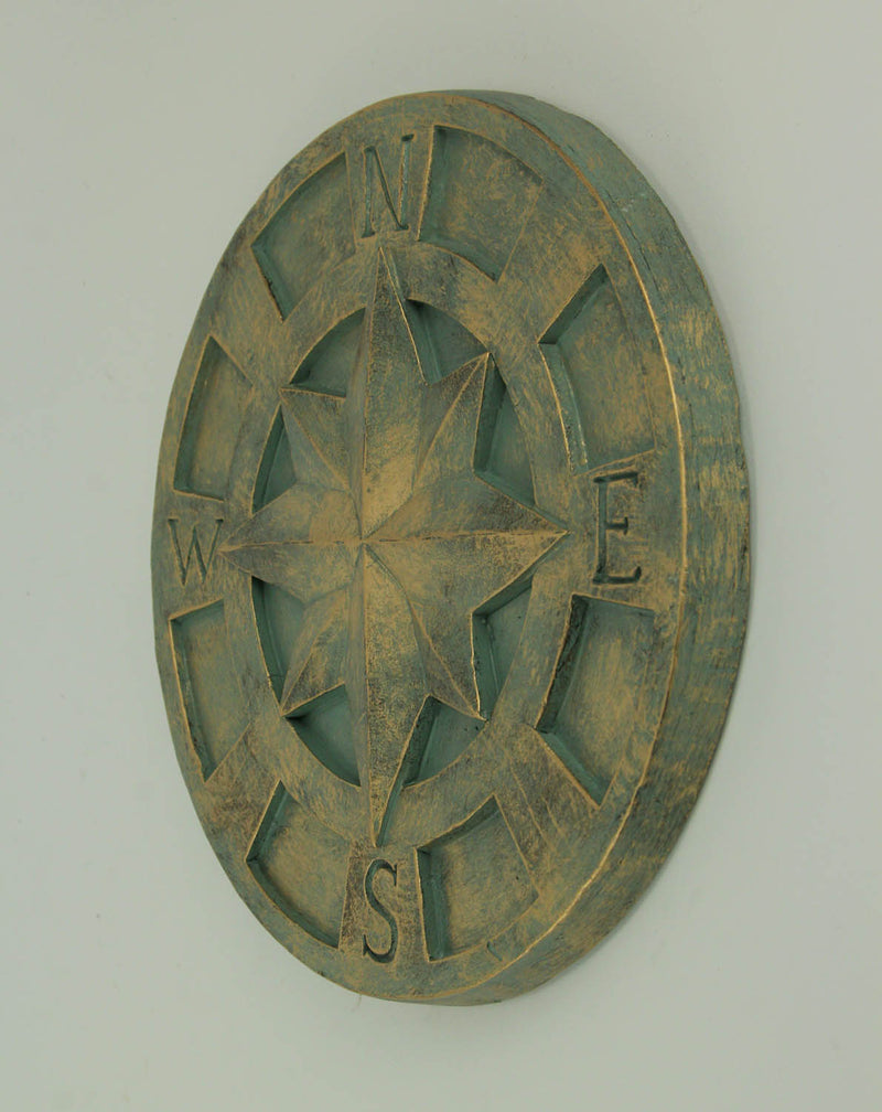 Green - Image 2 - Set of 3 Verdigris Green Lightweight Cement Nautical Compass Rose Wall Hangings Art Plaque - Indoor and