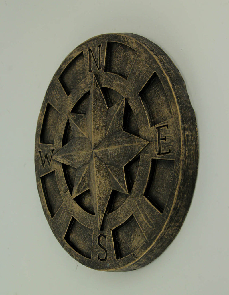 Bronze - Image 2 - Set of 3 Bronze Finished Embossed Cement Nautical Compass Rose Wall Plaques - Coastal Decorative Art for