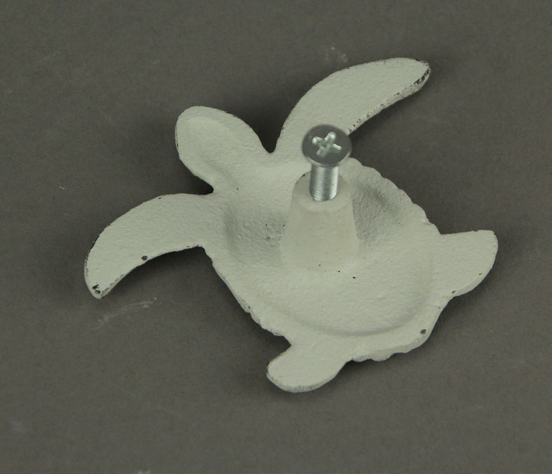 White - Image 5 - Set of 12 Distressed White Finish Cast Iron Sea Turtle Drawer Pulls for Decorative Coastal Cabinets and
