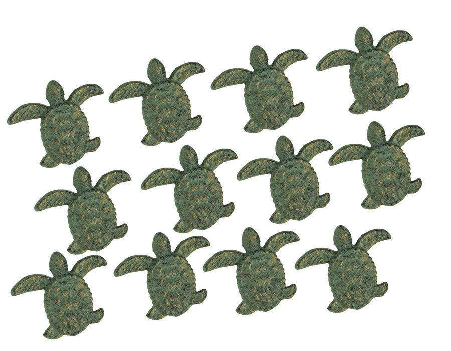 Green - Image 1 - Set of 12 Green Verdigris Cast Iron Sea Turtle Drawer Pulls Decorative Cabinet Door Knobs Nautical Bathroom