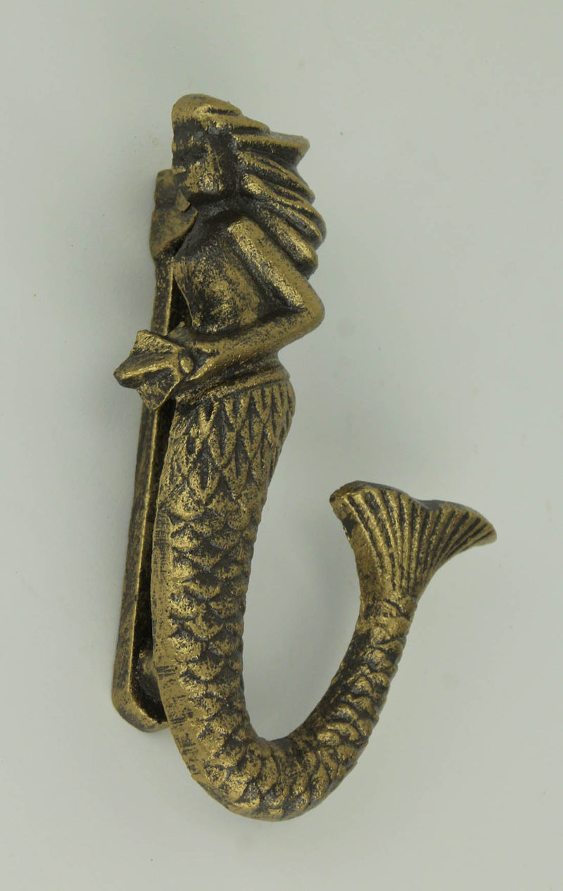 Zeckos Enchanting Antique Bronze Finish Cast Iron Mermaid Door Knocker - Decorative Coastal Fantasy Accent for Front Doors -