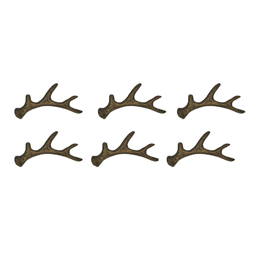 Set of 6 Antique Bronze Finish Cast Iron Deer Antler Drawer Pulls – Perfect for Cabinets and Dressers, 6.25 Inches Long,