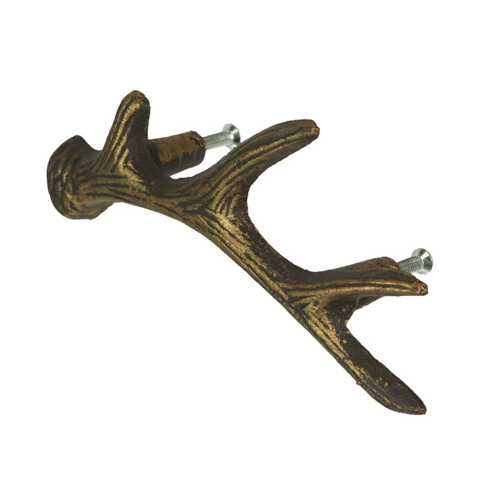 Set of 6 Antique Bronze Finish Cast Iron Deer Antler Drawer Pulls – Perfect for Cabinets and Dressers, 6.25 Inches Long,