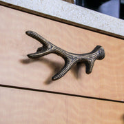 Set of 6 Antique Bronze Finish Cast Iron Deer Antler Drawer Pulls – Perfect for Cabinets and Dressers, 6.25 Inches Long,