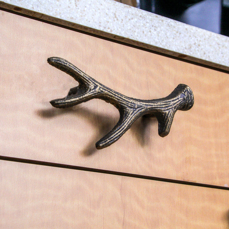 Set of 6 Deer Antler Drawer Pulls, 6.25 Inch Bronze Cast Iron Image 5