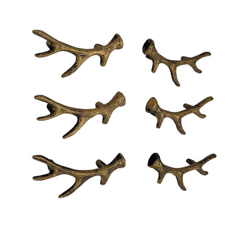 Set of 6 Deer Antler Drawer Pulls, 6.25 Inch Bronze Cast Iron Image 3