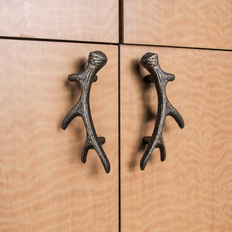 Set of 6 Deer Antler Drawer Pulls, 6.25 Inch Bronze Cast Iron Image 6