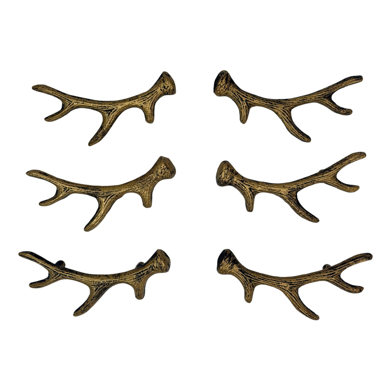 Set of 6 Deer Antler Drawer Pulls, 6.25 Inch Bronze Cast Iron Image 1