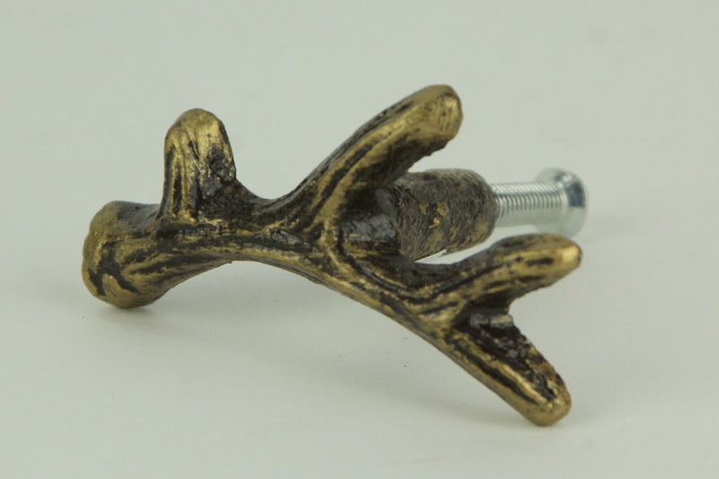Set of 12 Bronze Finish Cast Iron Small Deer Antler Cabinet Handle Drawer Pulls - Rustic Wildlife-Inspired Hardware for