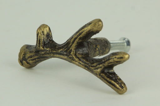 Bronze Finish Cast Iron Small Deer Antler Cabinet Handle Drawer Pull Set of 12 Western Décor Image 2
