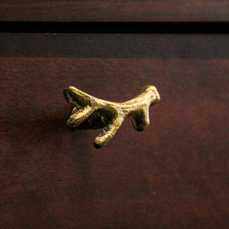 Set of 12 Bronze Finish Cast Iron Small Deer Antler Cabinet Handle Drawer Pulls - Rustic Wildlife-Inspired Hardware for