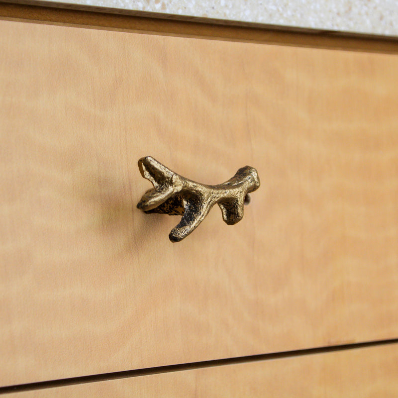 Set of 12 Bronze Finish Cast Iron Small Deer Antler Cabinet Handle Drawer Pulls - Rustic Wildlife-Inspired Hardware for
