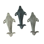Set of 3 Vibrant Cast Iron Dolphin Shaped Wall Hooks for Coastal Charm and Organization in Your Home - Decorative Colorful